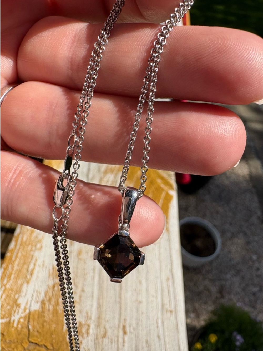 Smoky Quartz & Sterling Silver Enhancer on Chain. 18 inches